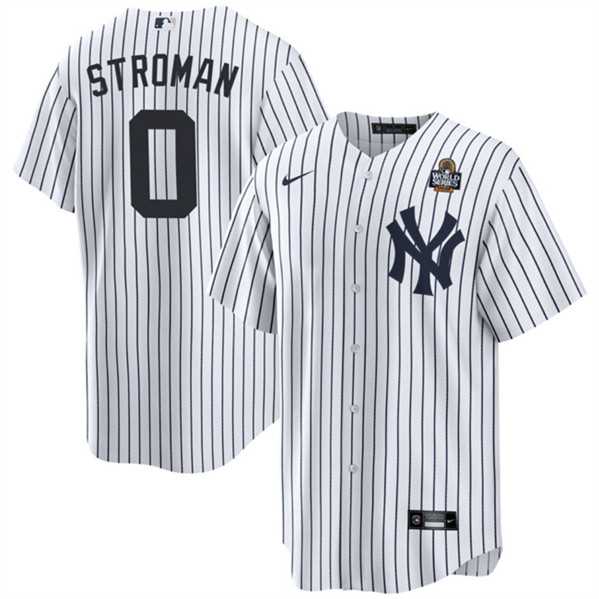 Mens New York Yankees #0 Marcus Stroman White 2024 World Series With Name Cool Base Stitched Jersey Dzhi